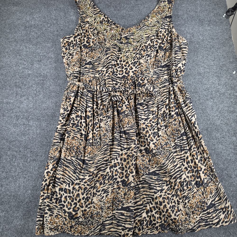 Lola P Woman 5X Animal Print Embellished Sleeveless Dress Leopard Zebra Beaded
